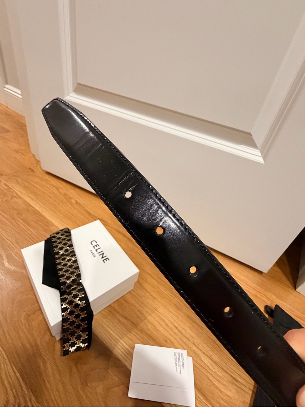 Celine Black Leather Belt with Gold Triomphe Buckle size 75 and 25mm thickness - Picture 12 of 13